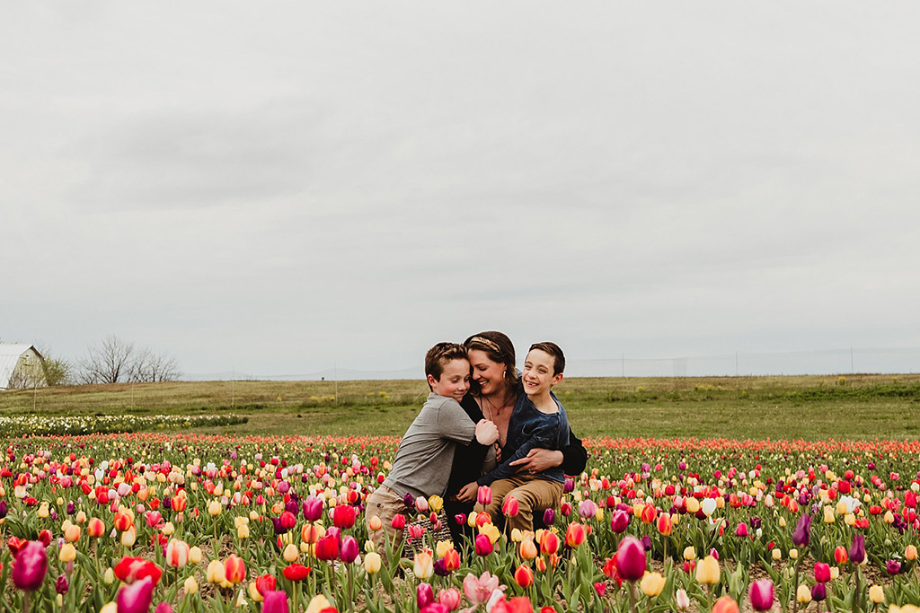 mom and her boys in the tulips, Virginia