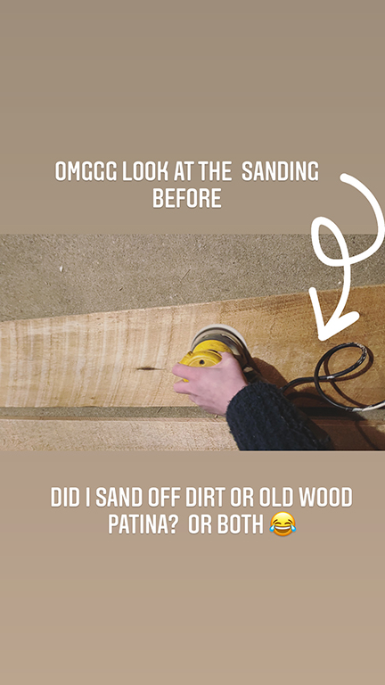 sanding barn wood for Washington DC photography studio