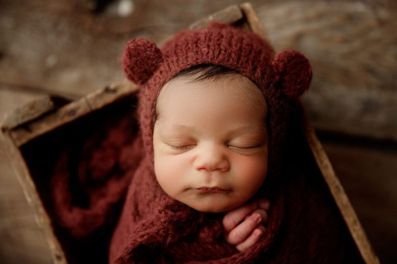 newborn baby in bear hat Virginia