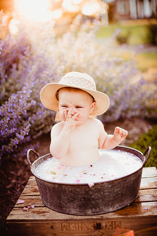 Stanford baby milk bath photo shoot in lavender fields