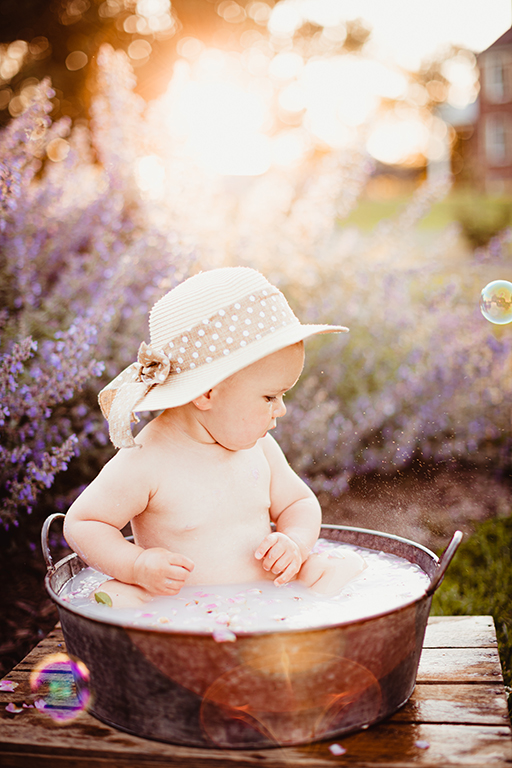 baby milk bath session in lavender fields, Washington DC