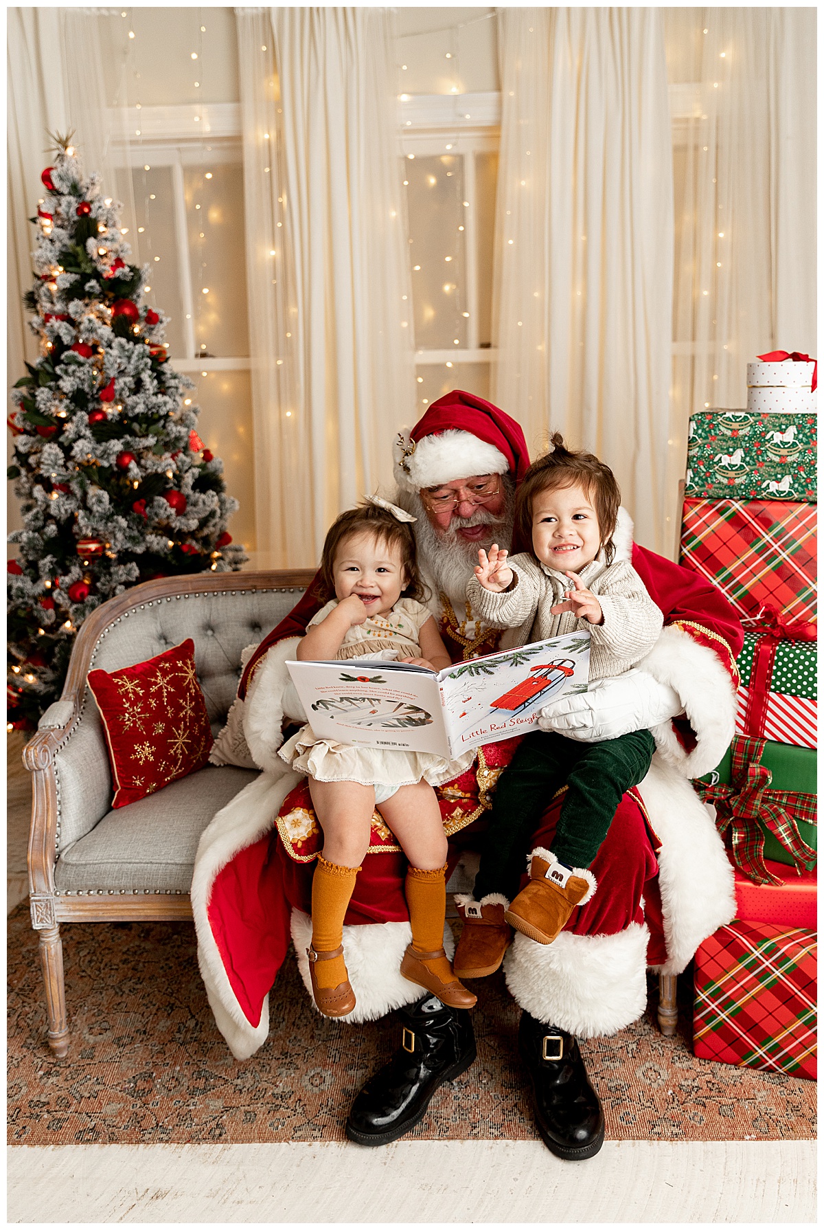 Two small children sitting with Santa for Washington DC Family Photographer