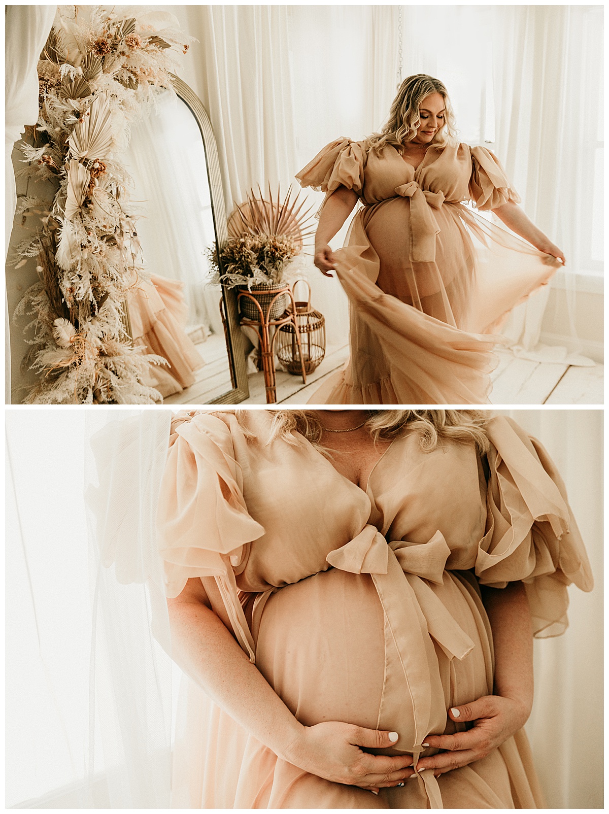 Proud mama to be hold pregnant belly for Washington DC Maternity Photographer