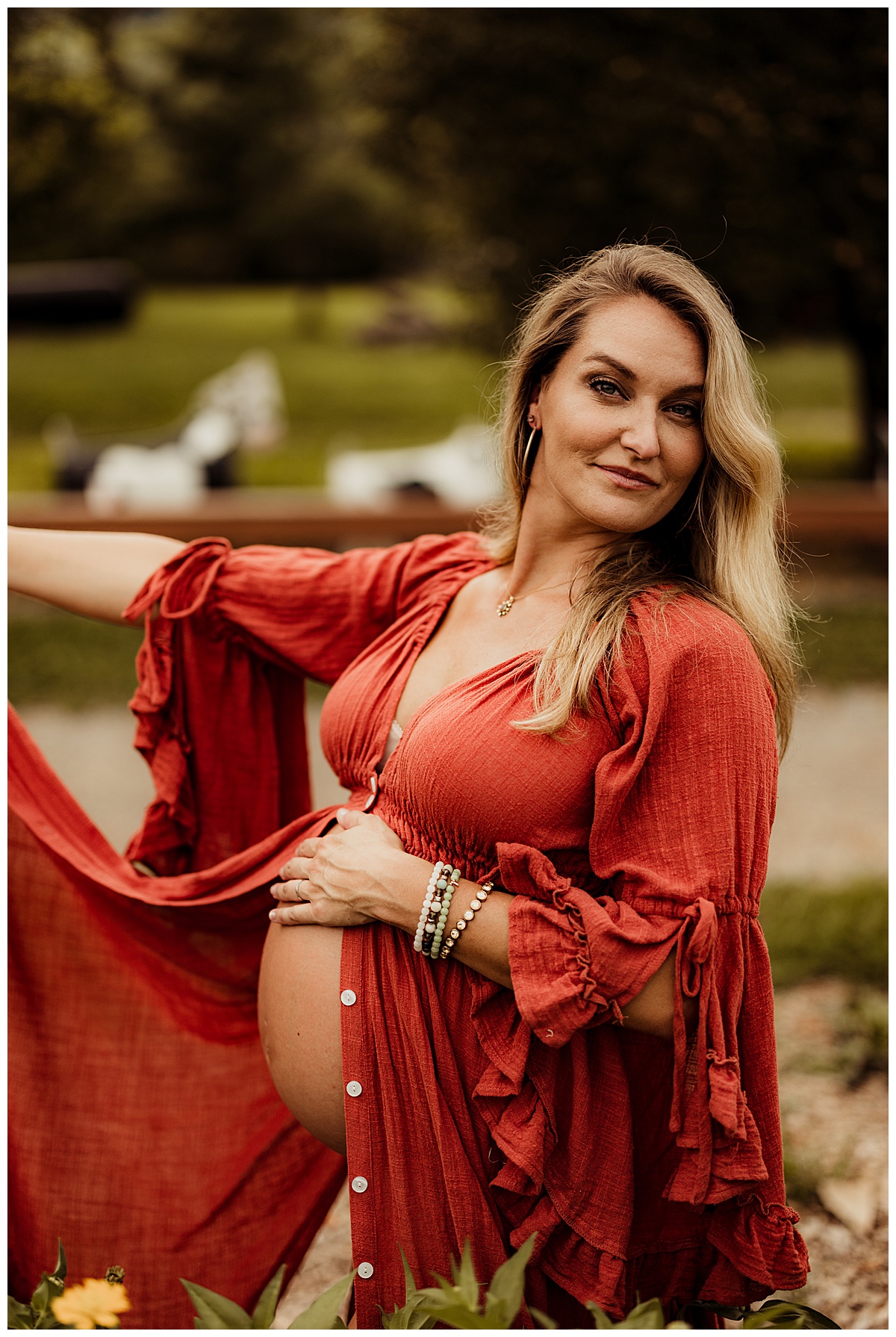 Mom to be swaying maternity gown for Great County Farms Maternity Session