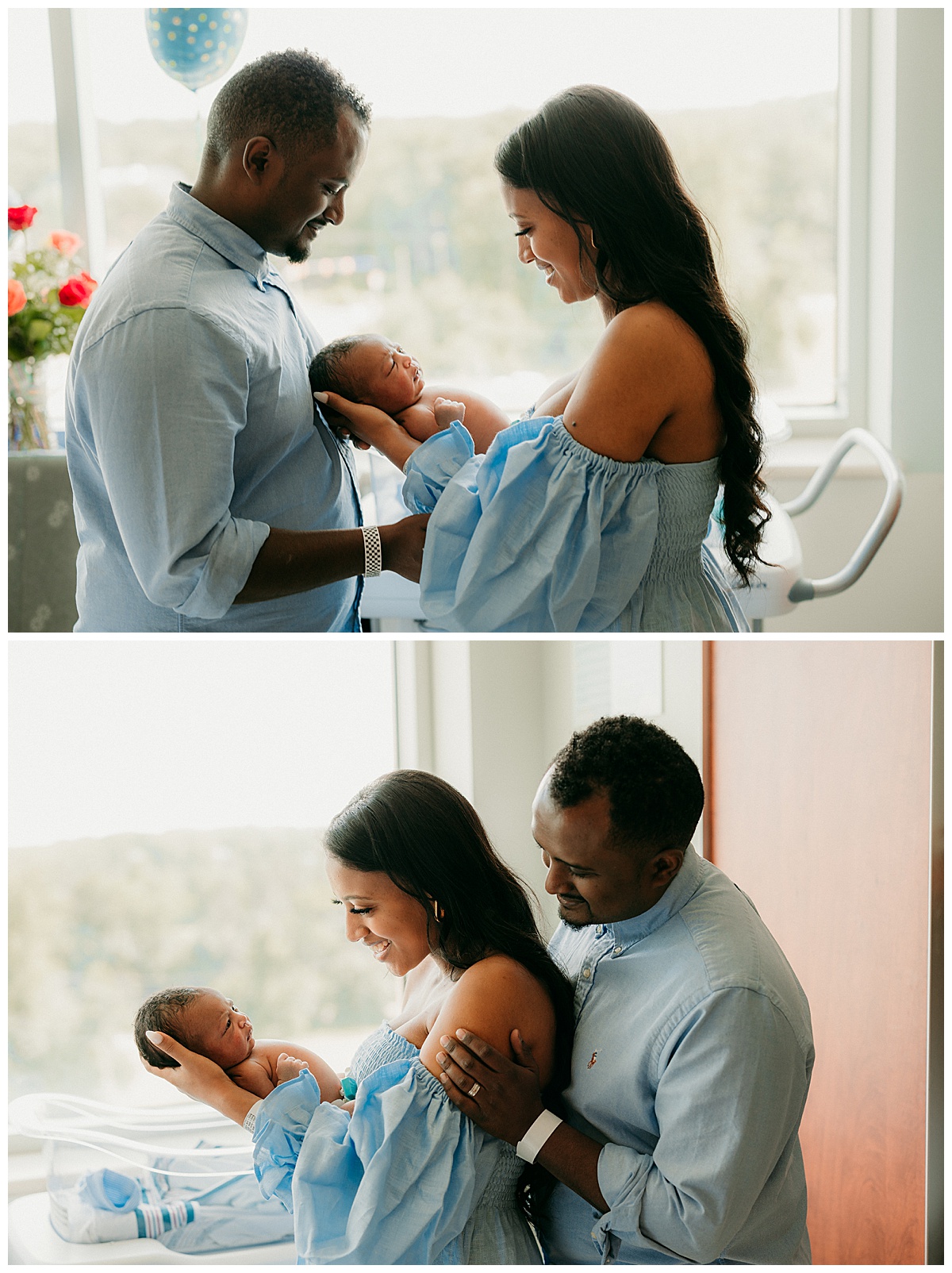 Parents stare happily at baby for Washington DC Newborn Photographer