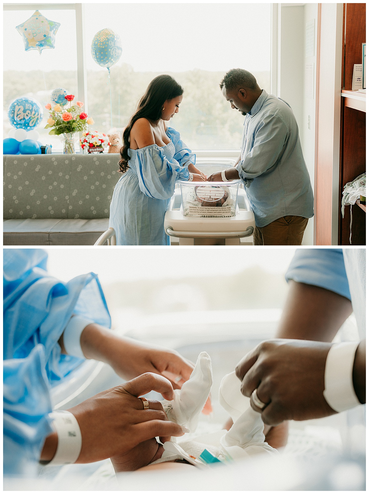 Parents attend to baby for Washington DC Newborn Photographer