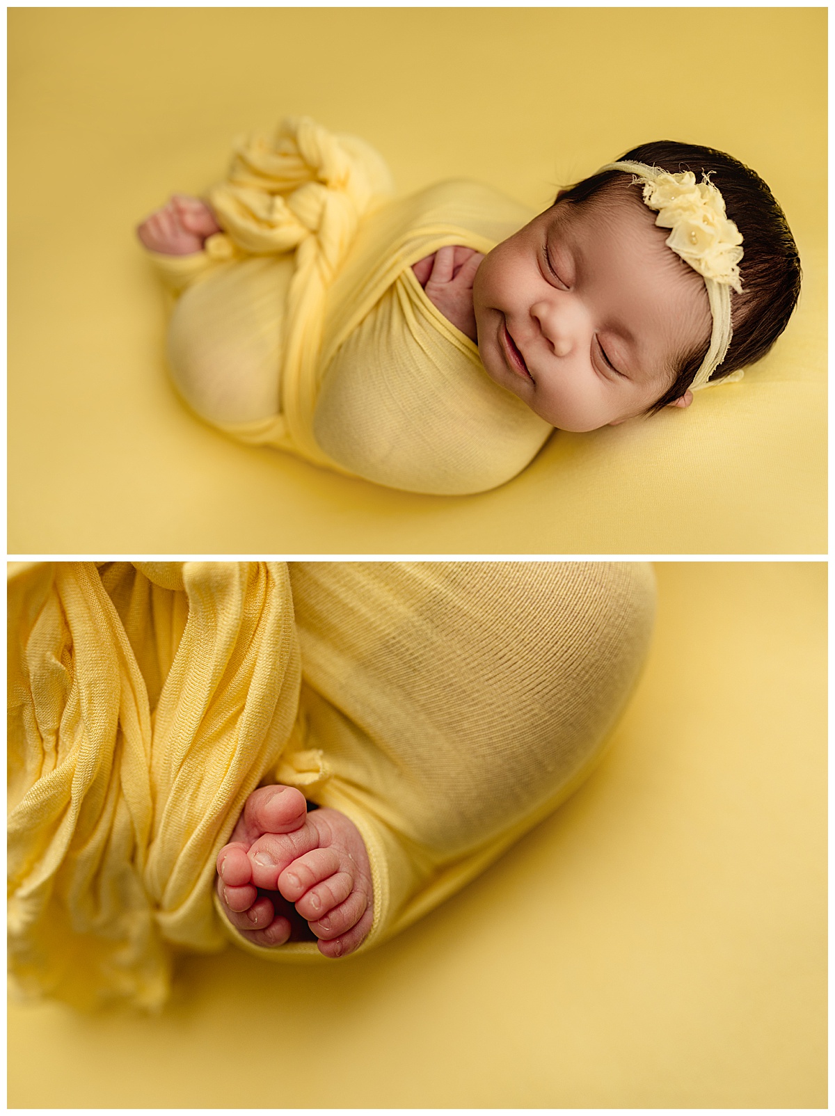 Yellow wrap around baby toes for Washington DC Newborn Photographer