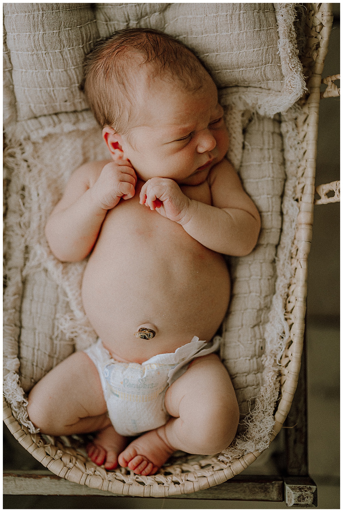 Infant in basinet by Washington DC Newborn Photographer