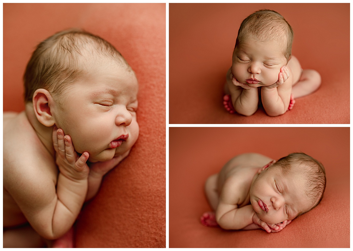 Infant holds himself up for Washington DC Newborn Photographer