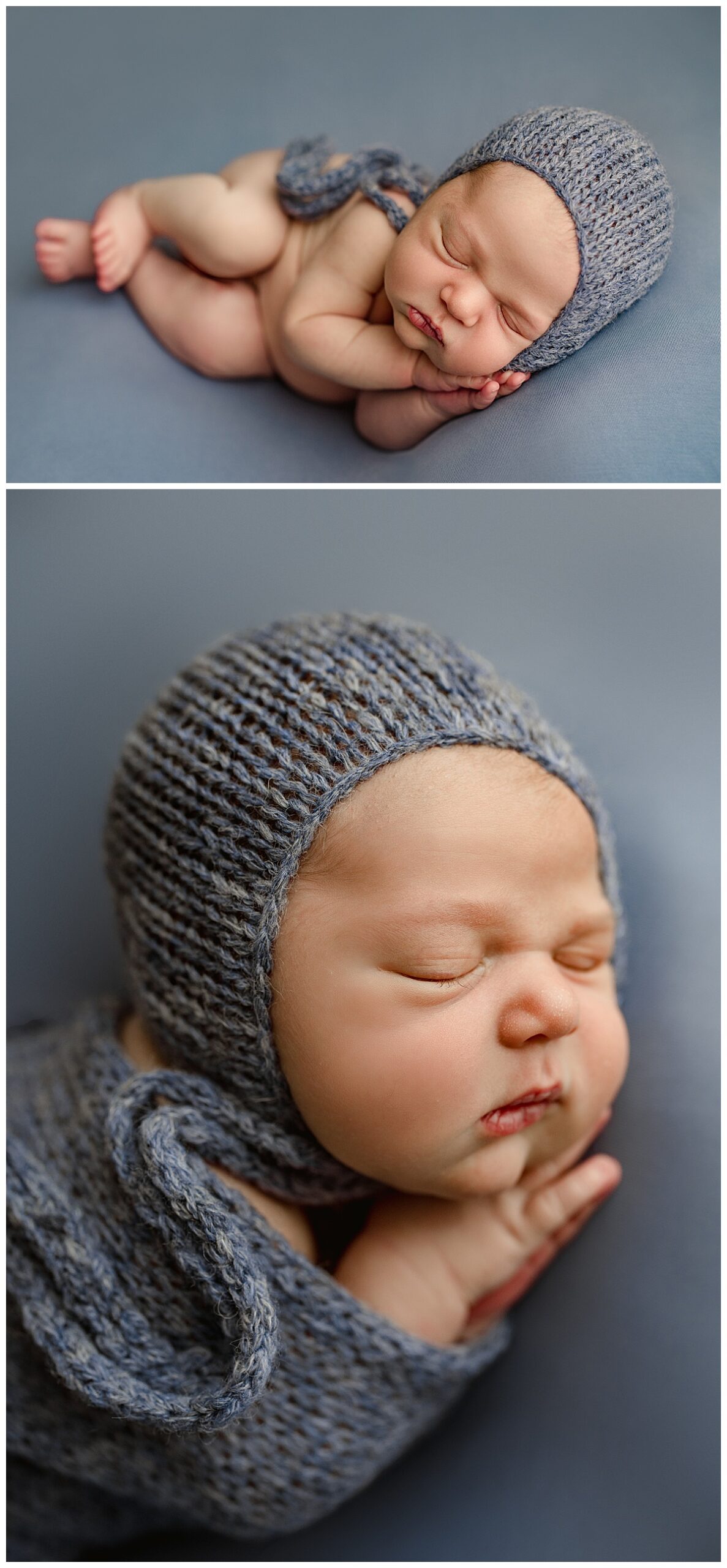 Infant wrapped in blue attire for Norma Fayak Photography