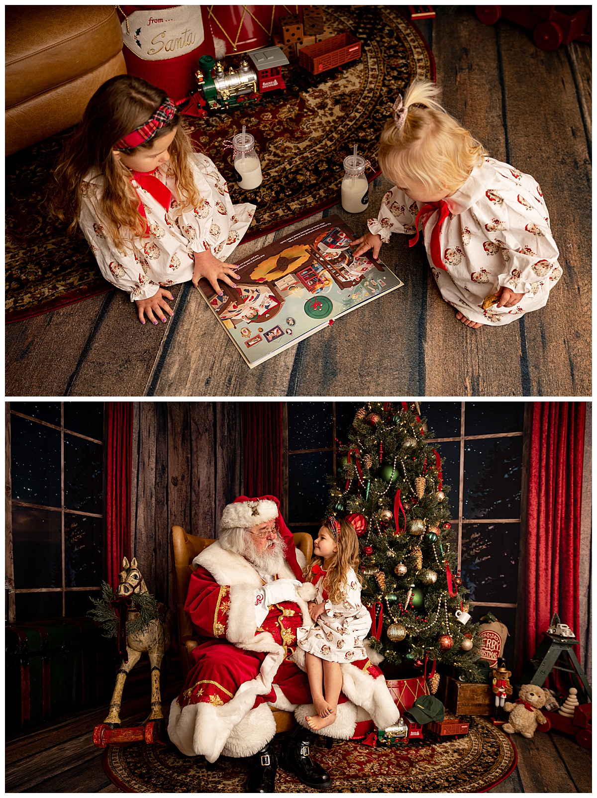 Kids play with puzzle and meet Claus for Washington DC Family Photographer