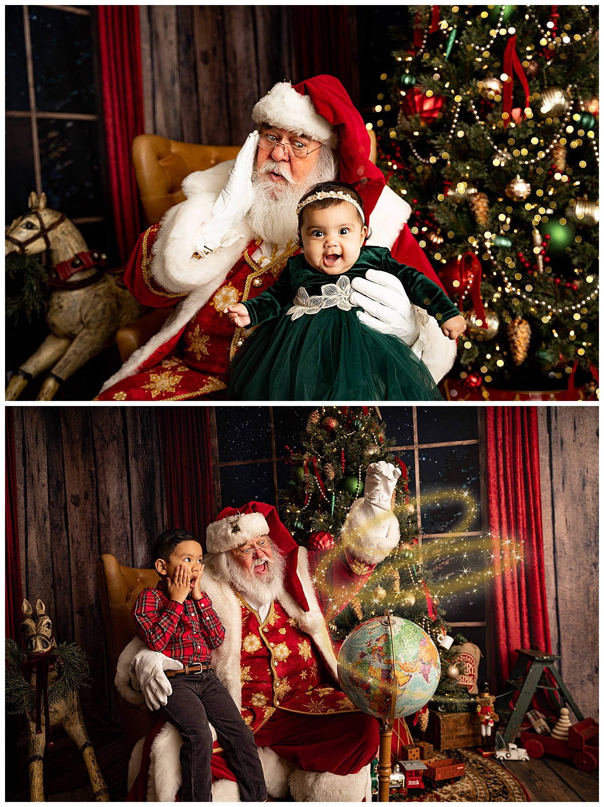 Two young kids are Meeting Santa