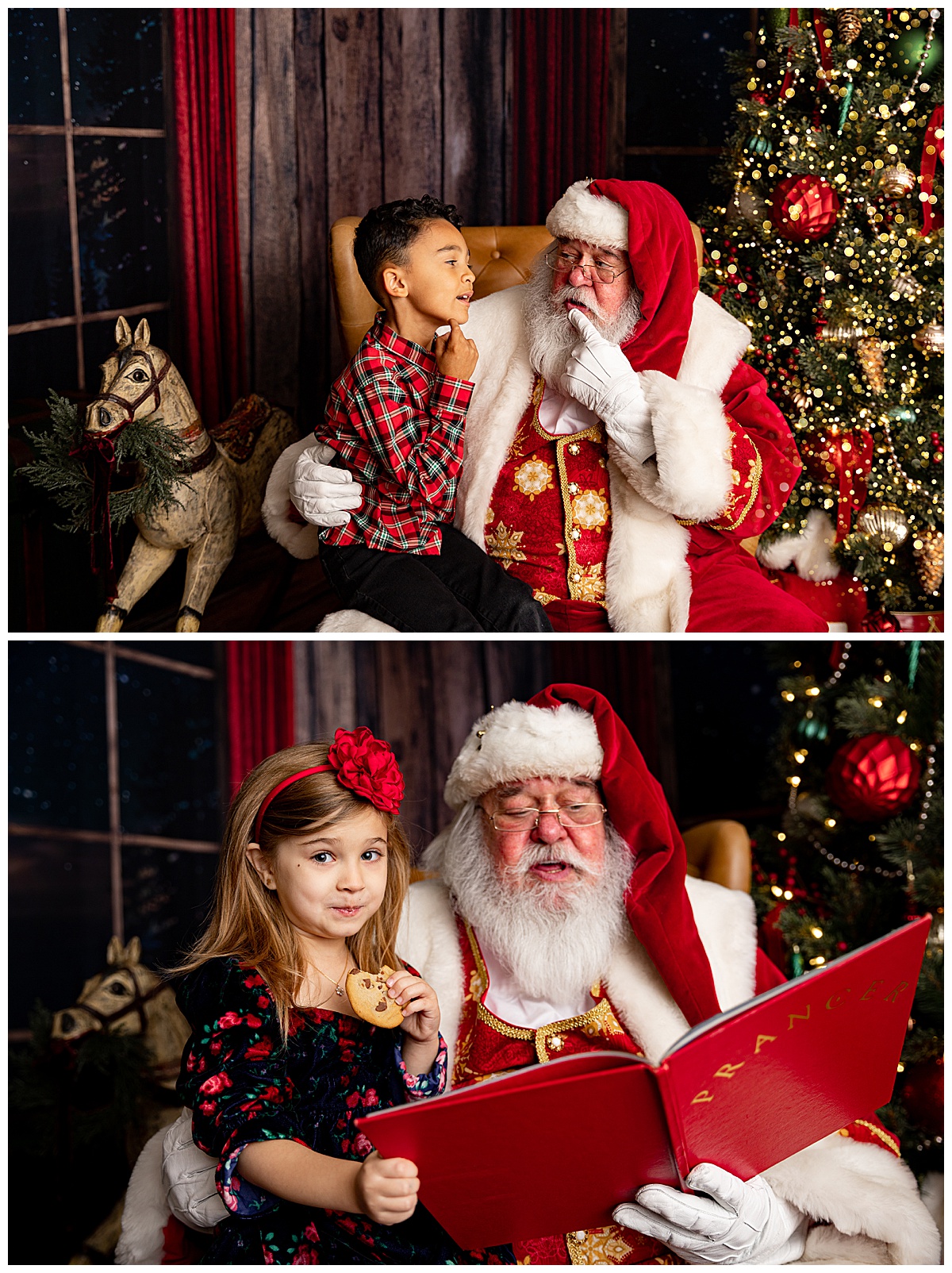 Young kids joke with Santa for Washington DC Family Photographer