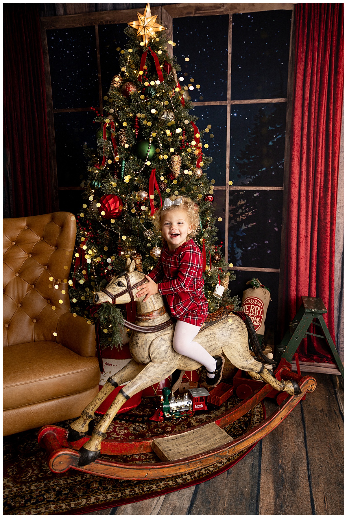 Little girl on rocking horse for Washington DC Family Photographer