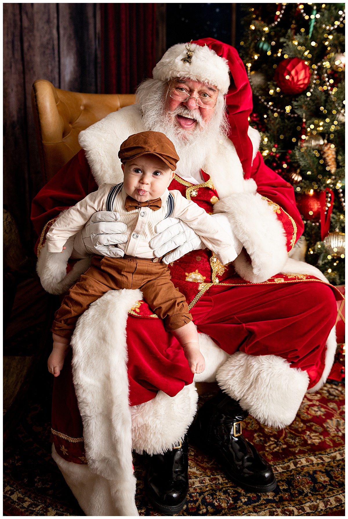 Baby blows bubbles with Santa for Washington DC Family Photographer