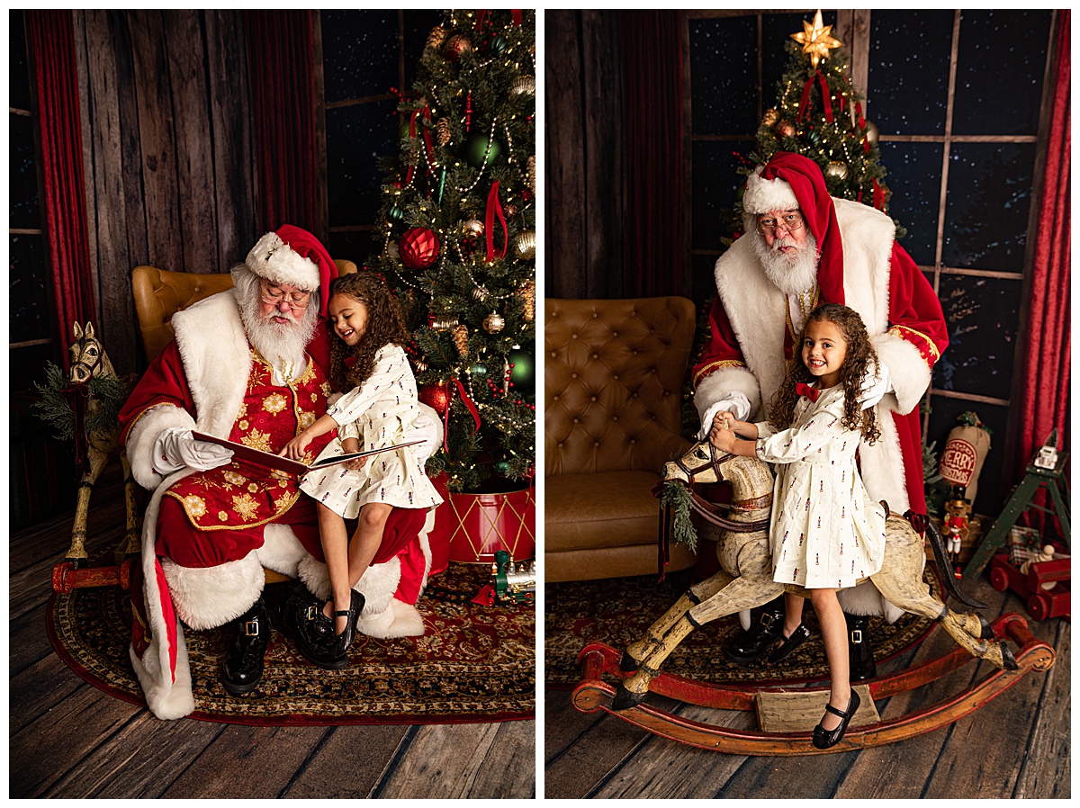 Young girl reads with Santa for Washington DC Family Photographer