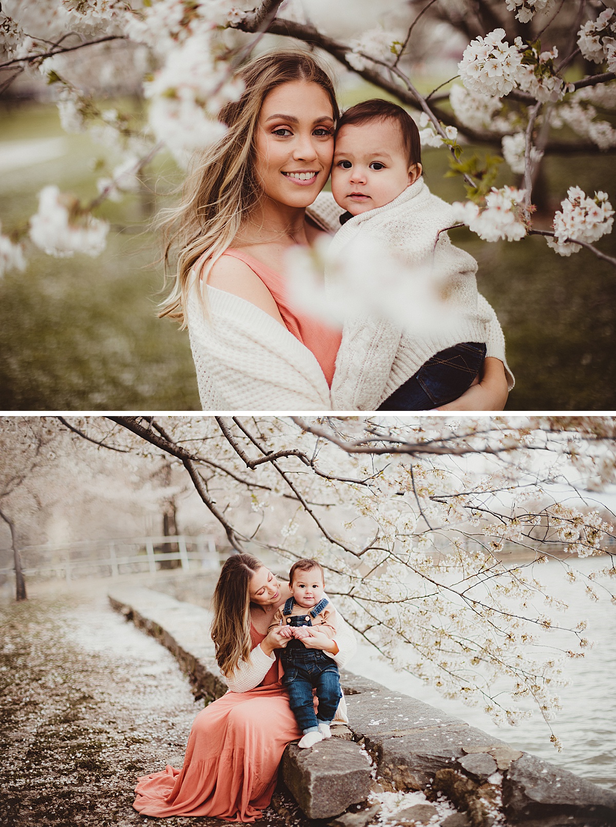 Mother and Son in Cherry Blossoms in Washington DC
