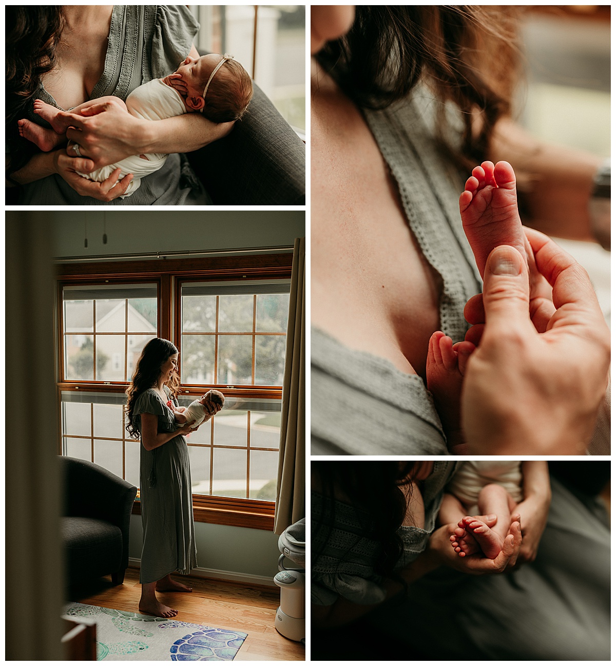 New mom embraces infant for Washington DC Newborn Photographer