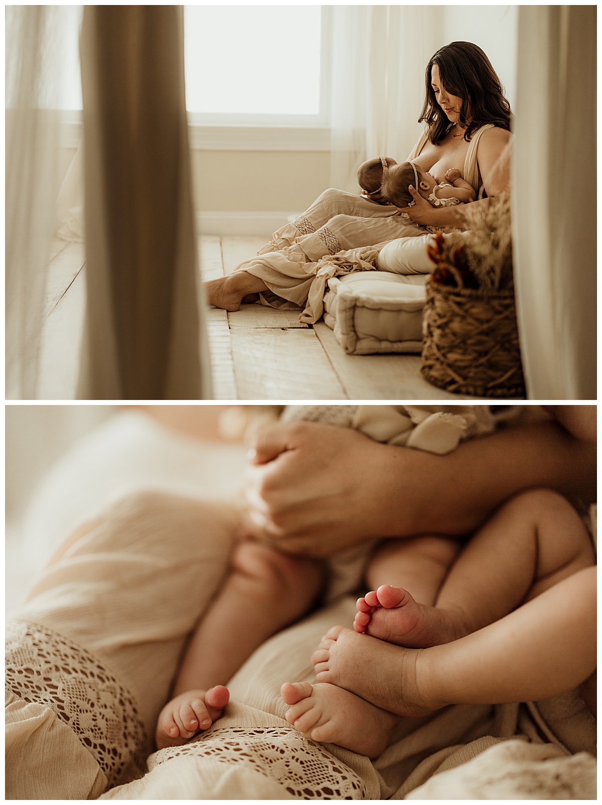 Mother nurses young babies for Washington DC Newborn Photographer