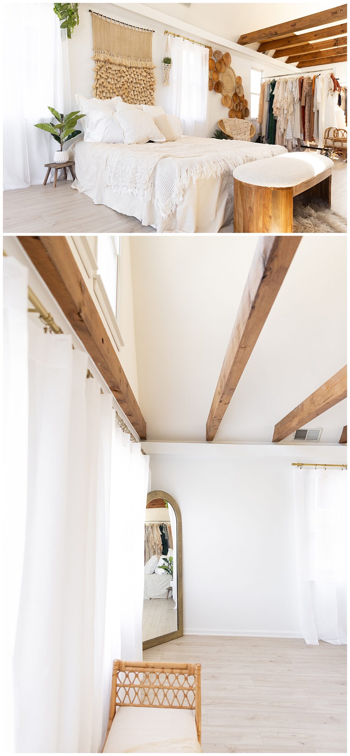 White ceilings and walls with wood accents for Virginia Newborn Photographer