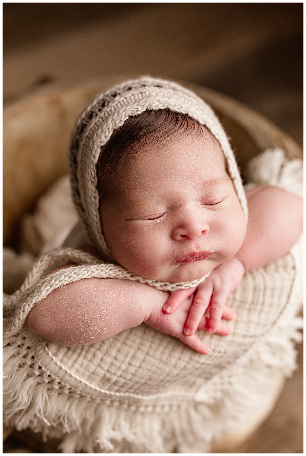 Baby girl sleeps with eyes closed tight for Virginia Newborn Photographer