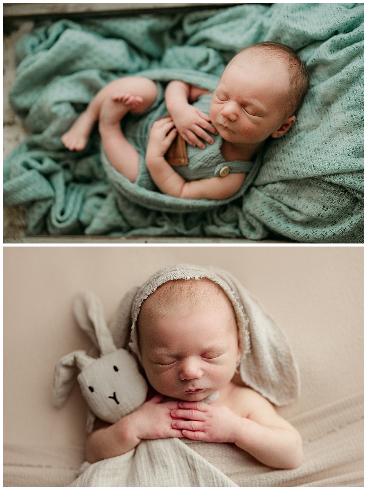 Newborn baby boy sits on blankets for Virginia Newborn Photographer 