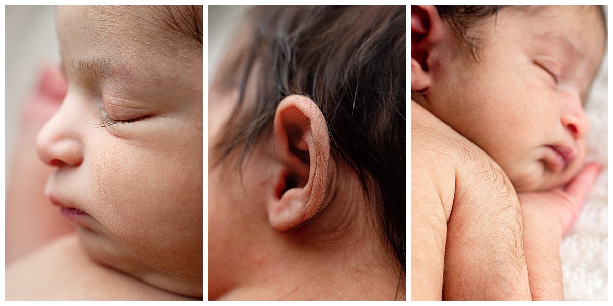 Up close facial features of baby girl for Virginia Newborn Photographer 