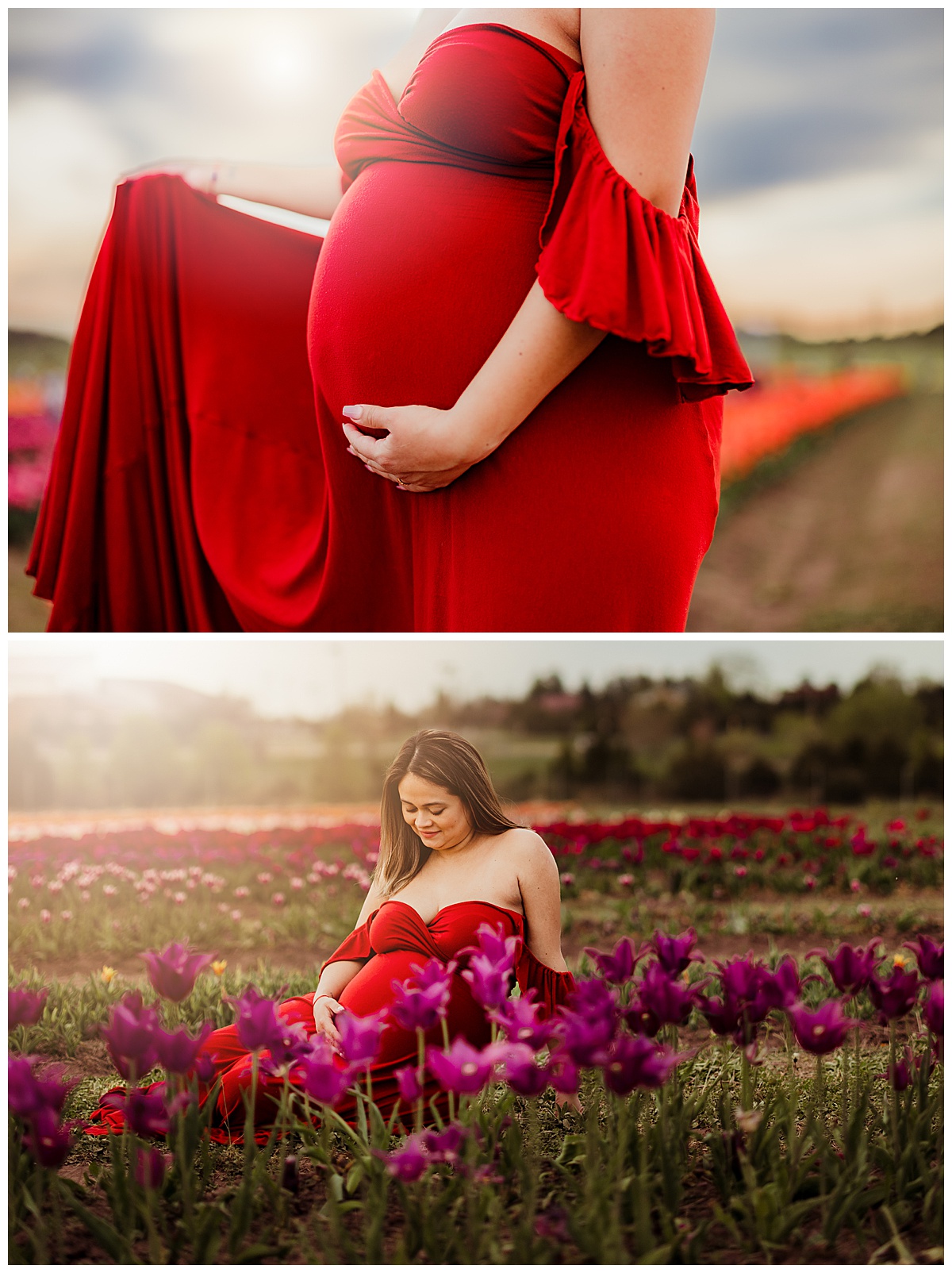 Mother embraces her pregnant belly for Burnside Farms Maternity Session 