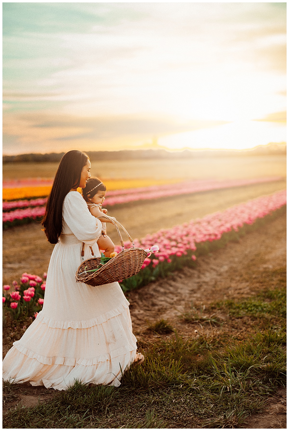 Mother and daughter collect tulips for Virginia Family Photographer