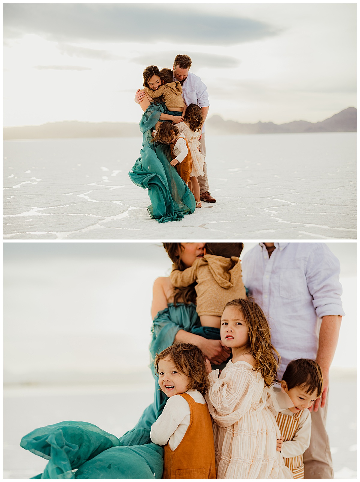 Parents and children love on another during their Bonneville Salt Flats Family Session