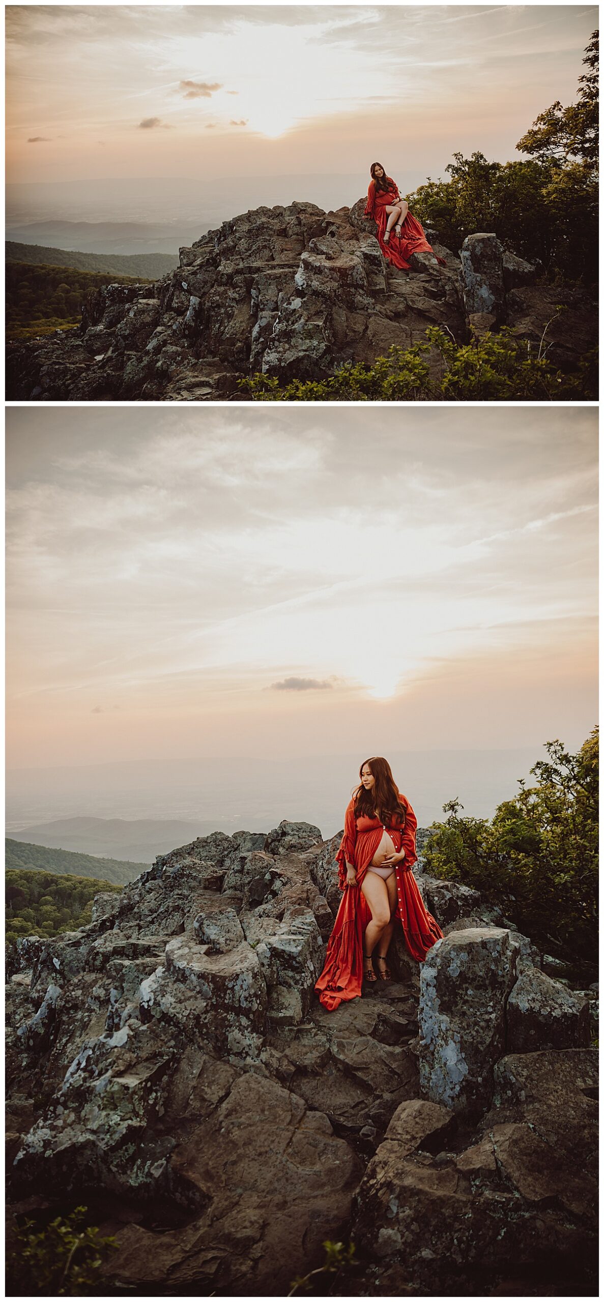 Woman stands on mountain for Virginia Maternity Photographer