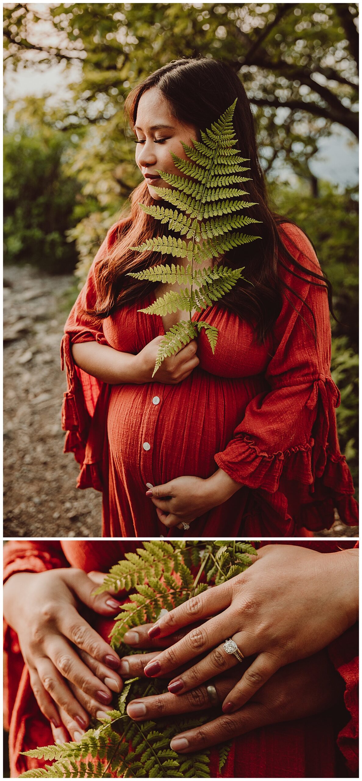 Woman holds greenery in front of belly for Virginia Maternity Photographer