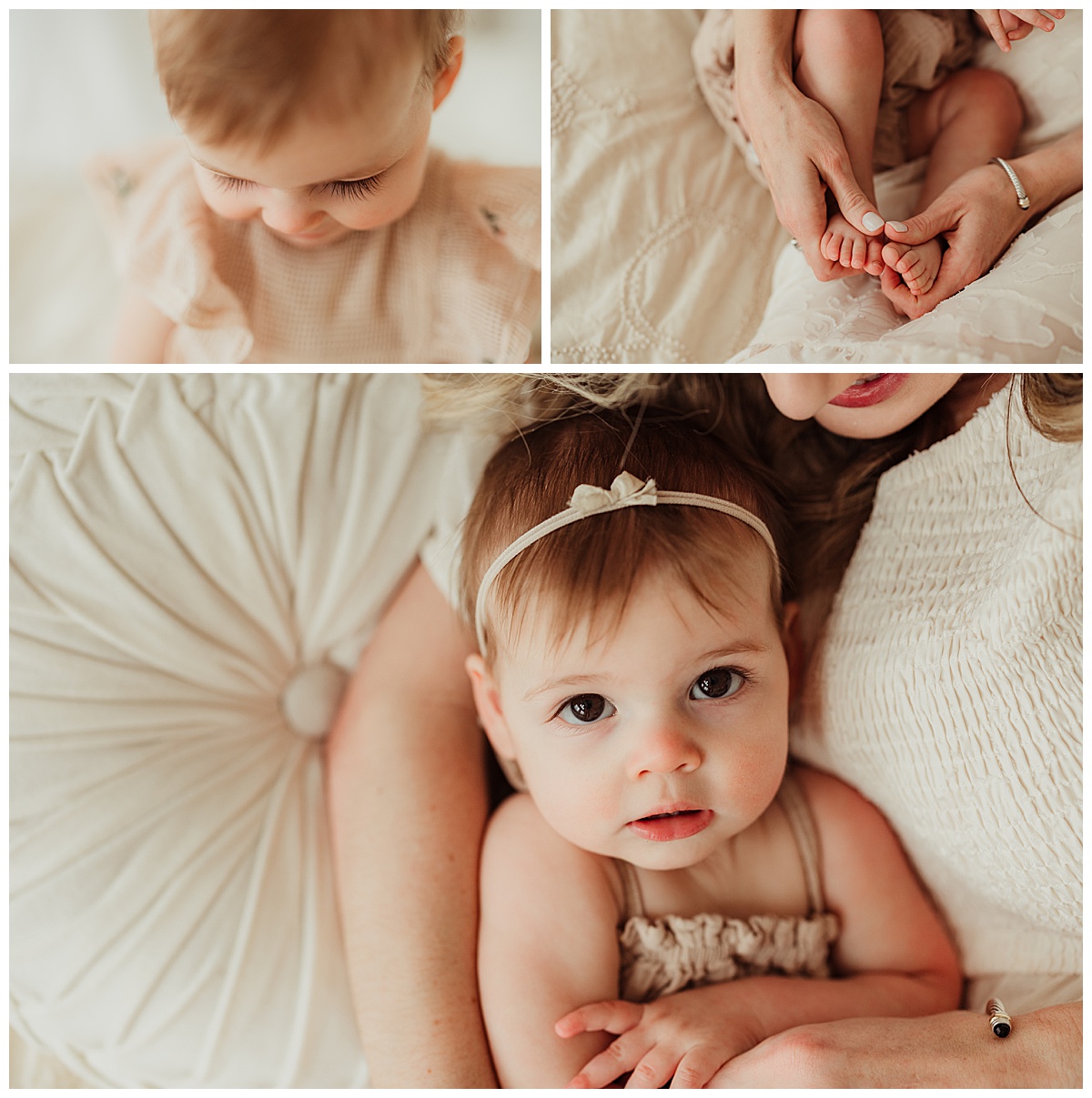 Gorgeous baby sits with parents for Virginia Family Photographer 