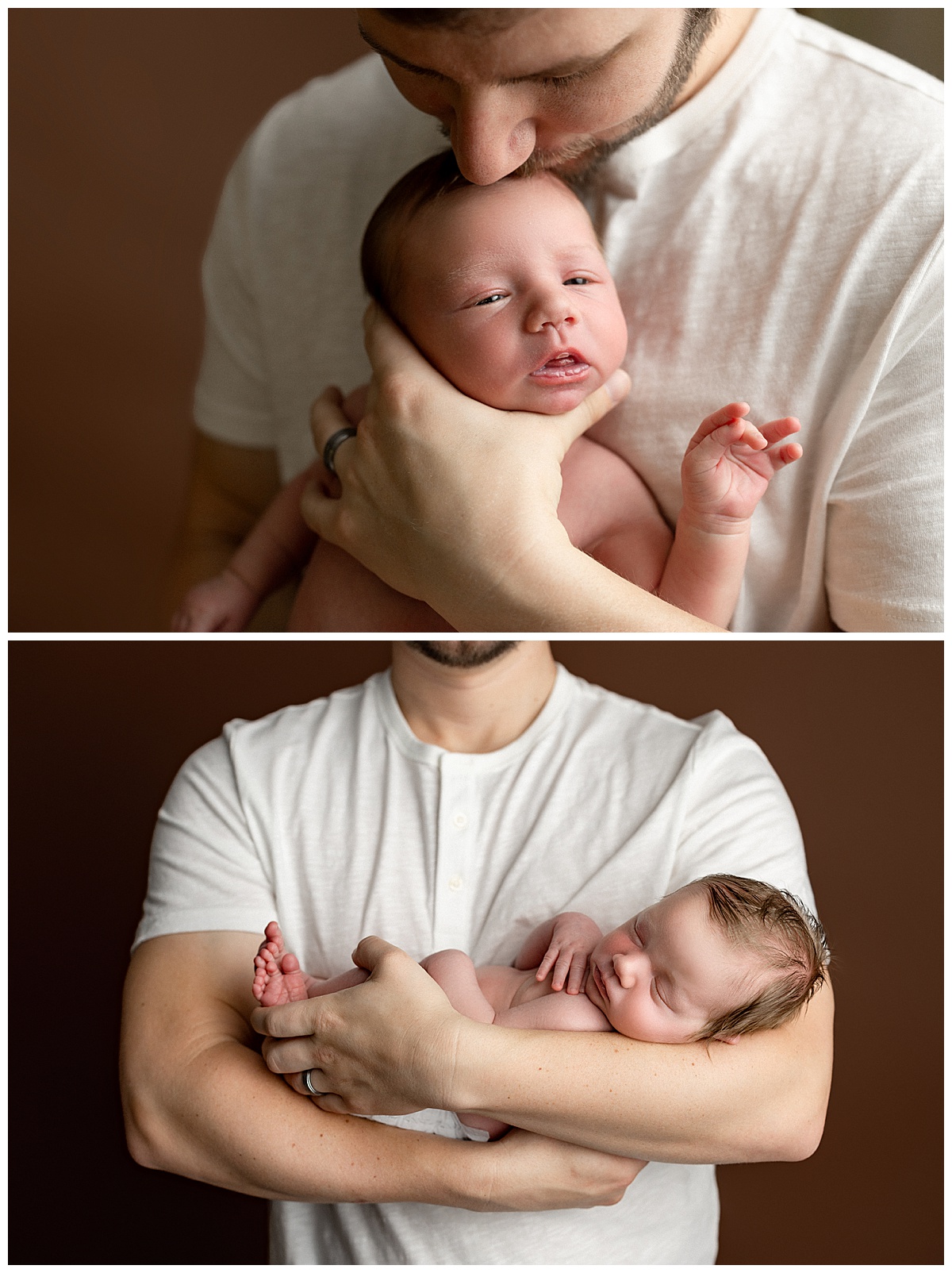 Dad holds baby boy close for Virginia Newborn Photographer