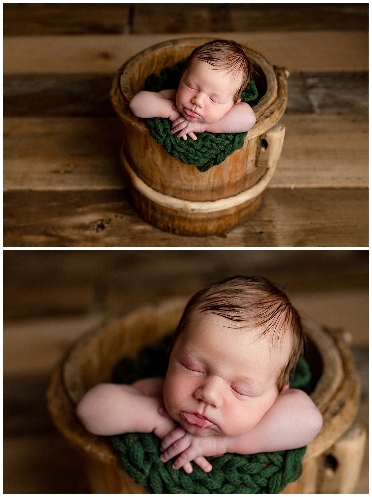 Little baby sits in tiny wooden box for Norma Fayak Photography