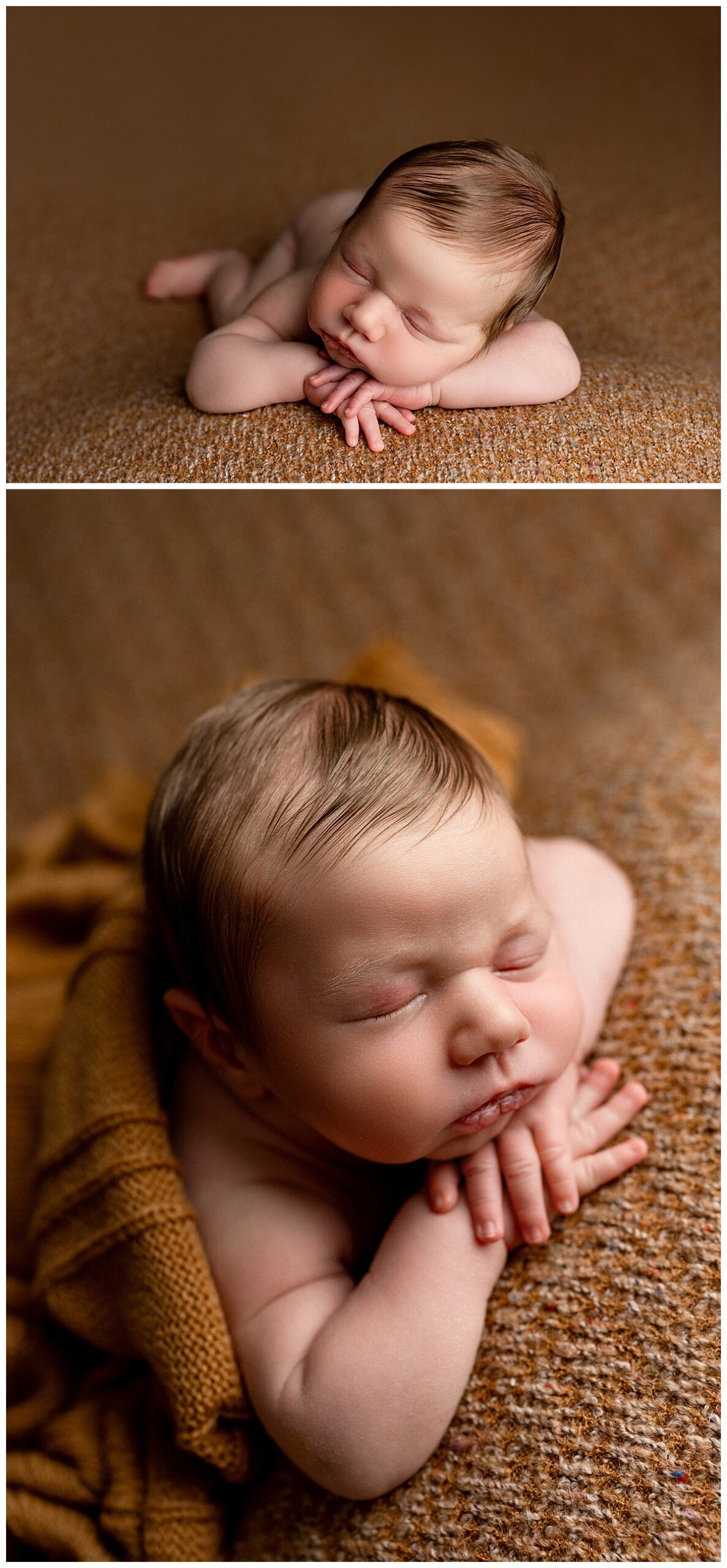 Infant lays on custom swaddle as a way to Personalize Your Newborn Session