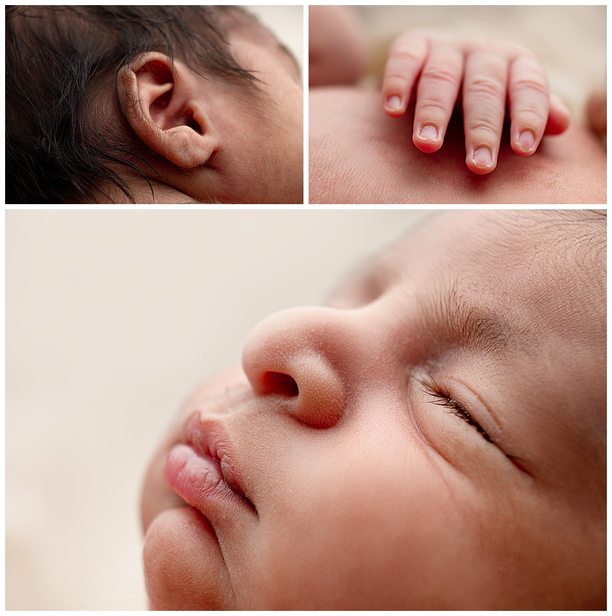 Facial features of sweet baby boy infant for Virginia Newborn Photographer