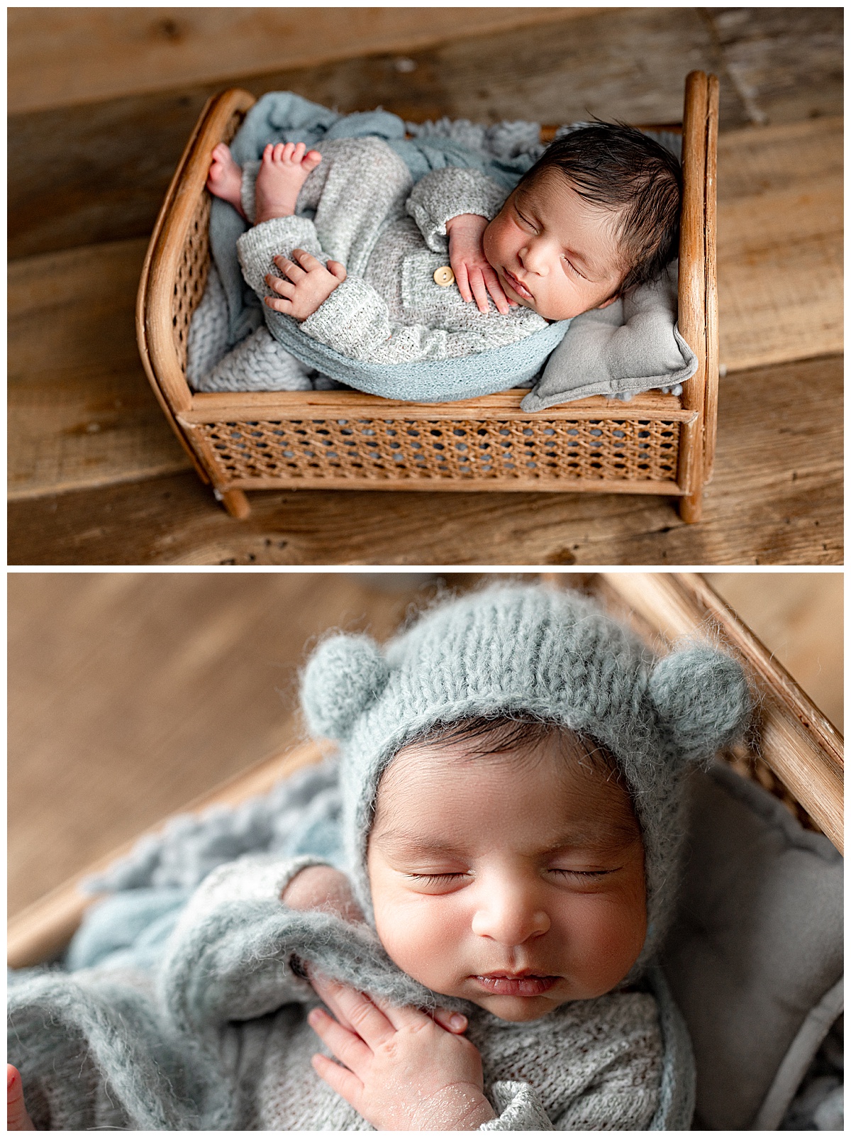 Young infant wrapped in blue blankets for Norma Fayak Photography