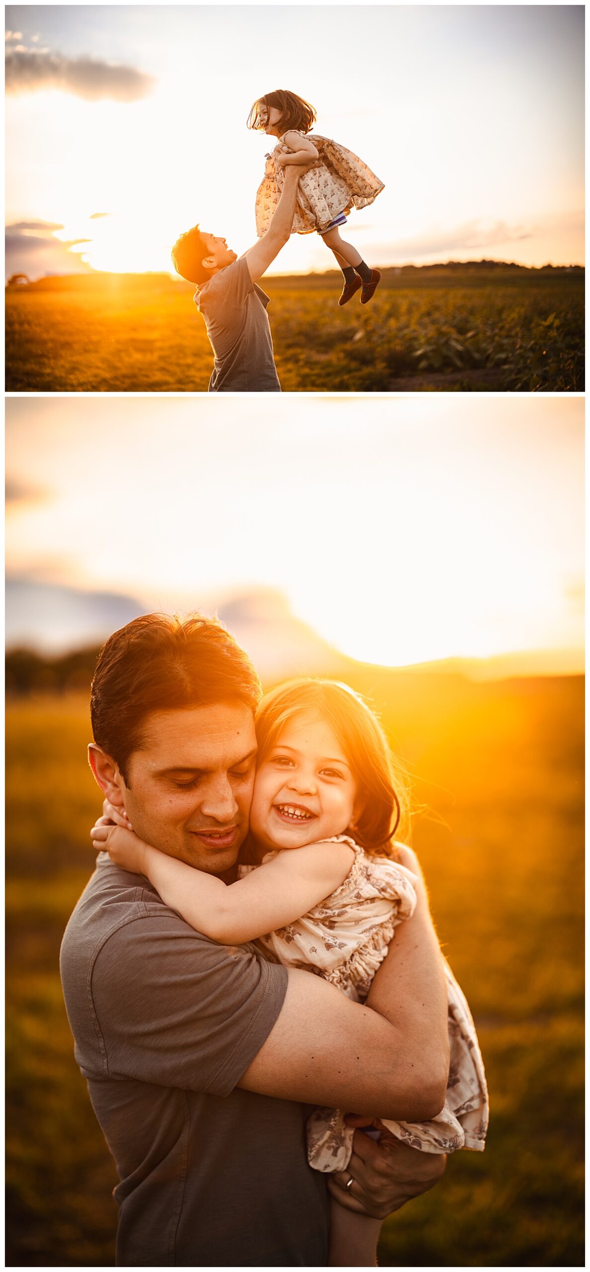 Dad and daughter embrace each other for Sunflower Field Family Photos