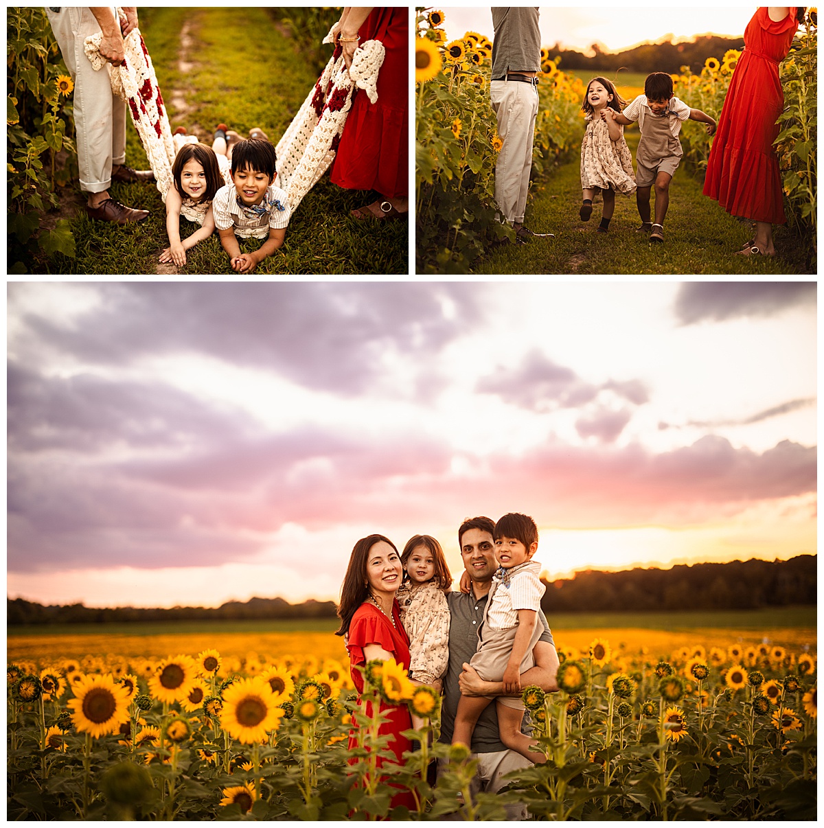 Parents hold their babies close for Sunflower Field Family Photos
