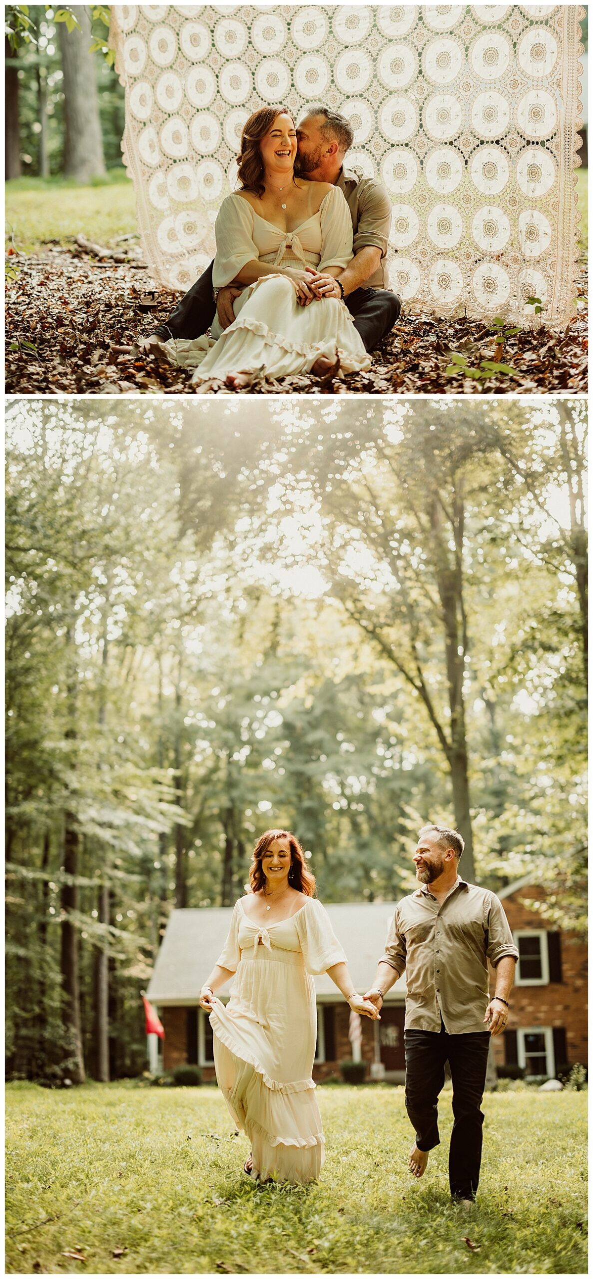 Mom and dad smile and laugh together for Virginia Maternity Photographer