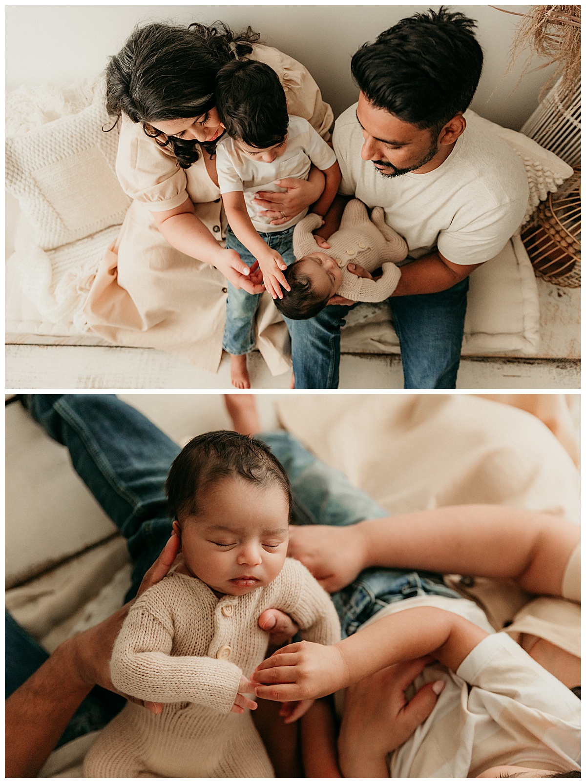 Parents love on their babies for a Successful Newborn Session With Your Toddler