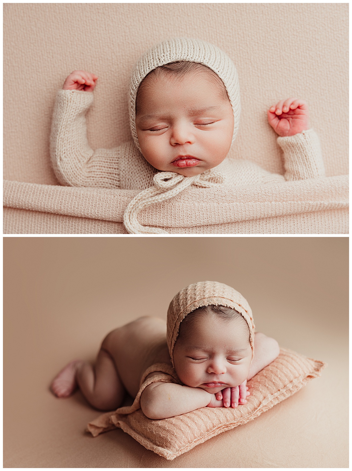 Newborn baby lays on the pillow for Virginia Newborn Photographer