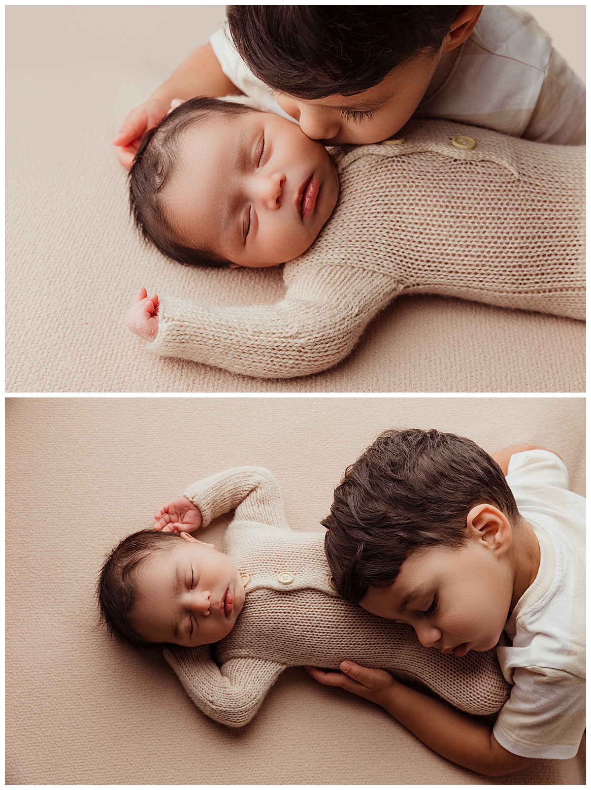 Sweet siblings lay together for Successful Newborn Session With Your Toddler