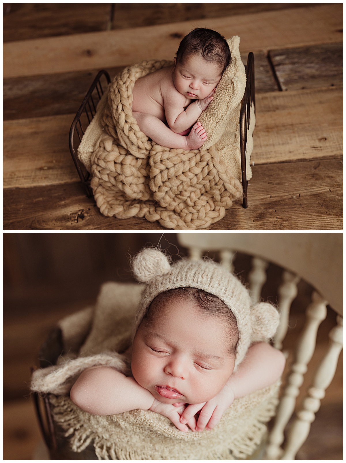 Baby sits in tiny basket for Norma Fayak Photography