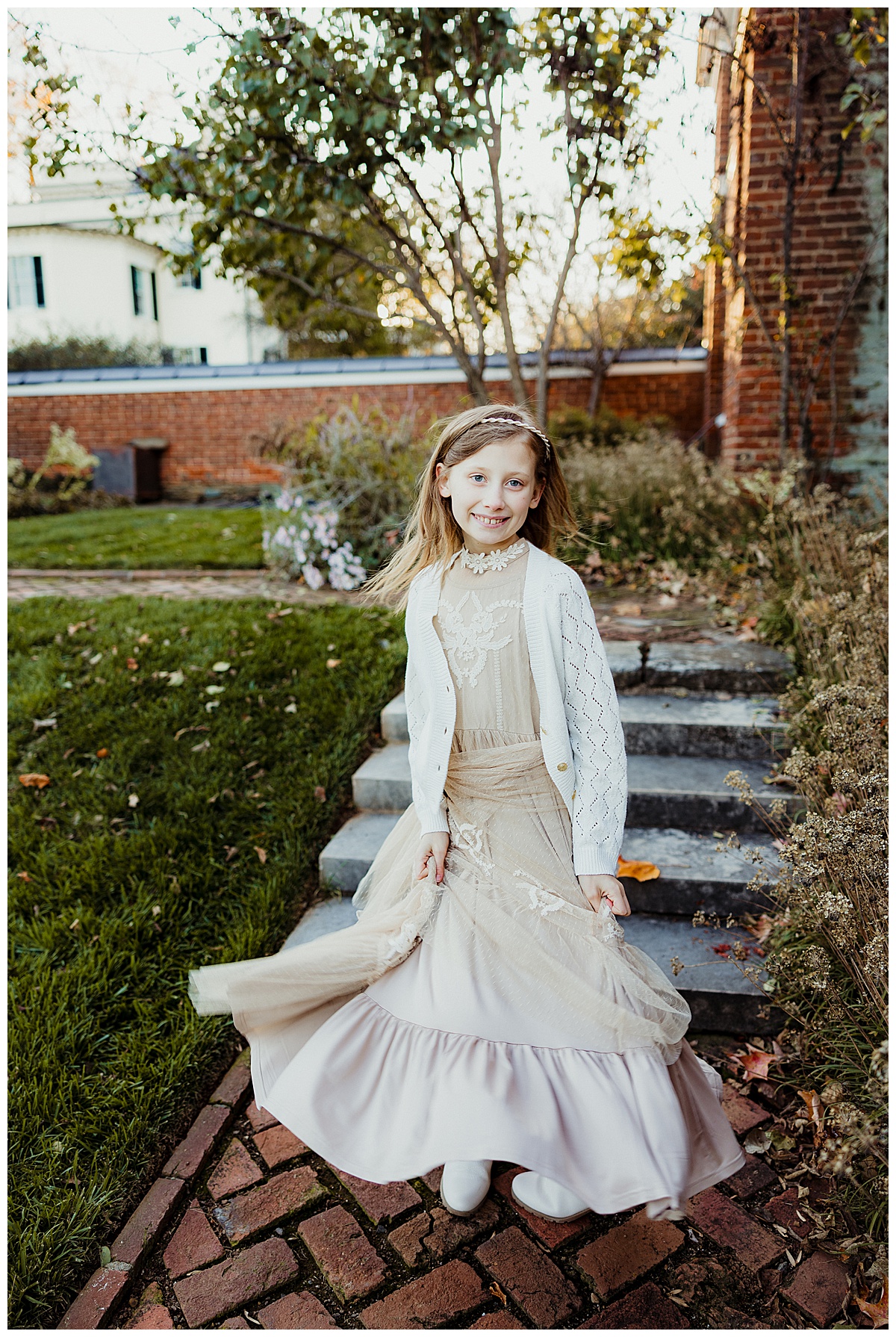 Young girl spins in her dress for Norma Fayak Photography