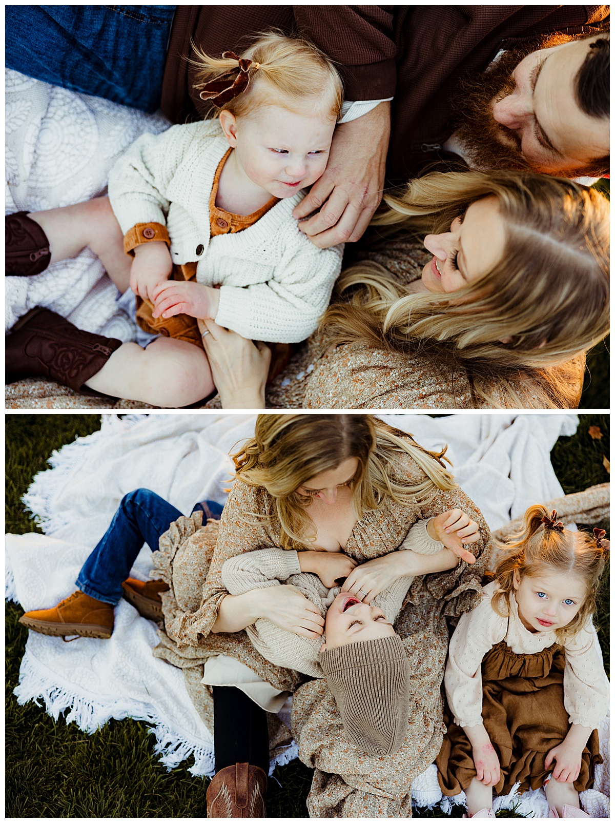 Mom cuddles her kids wearing Neutral Color Palette For Family Photos