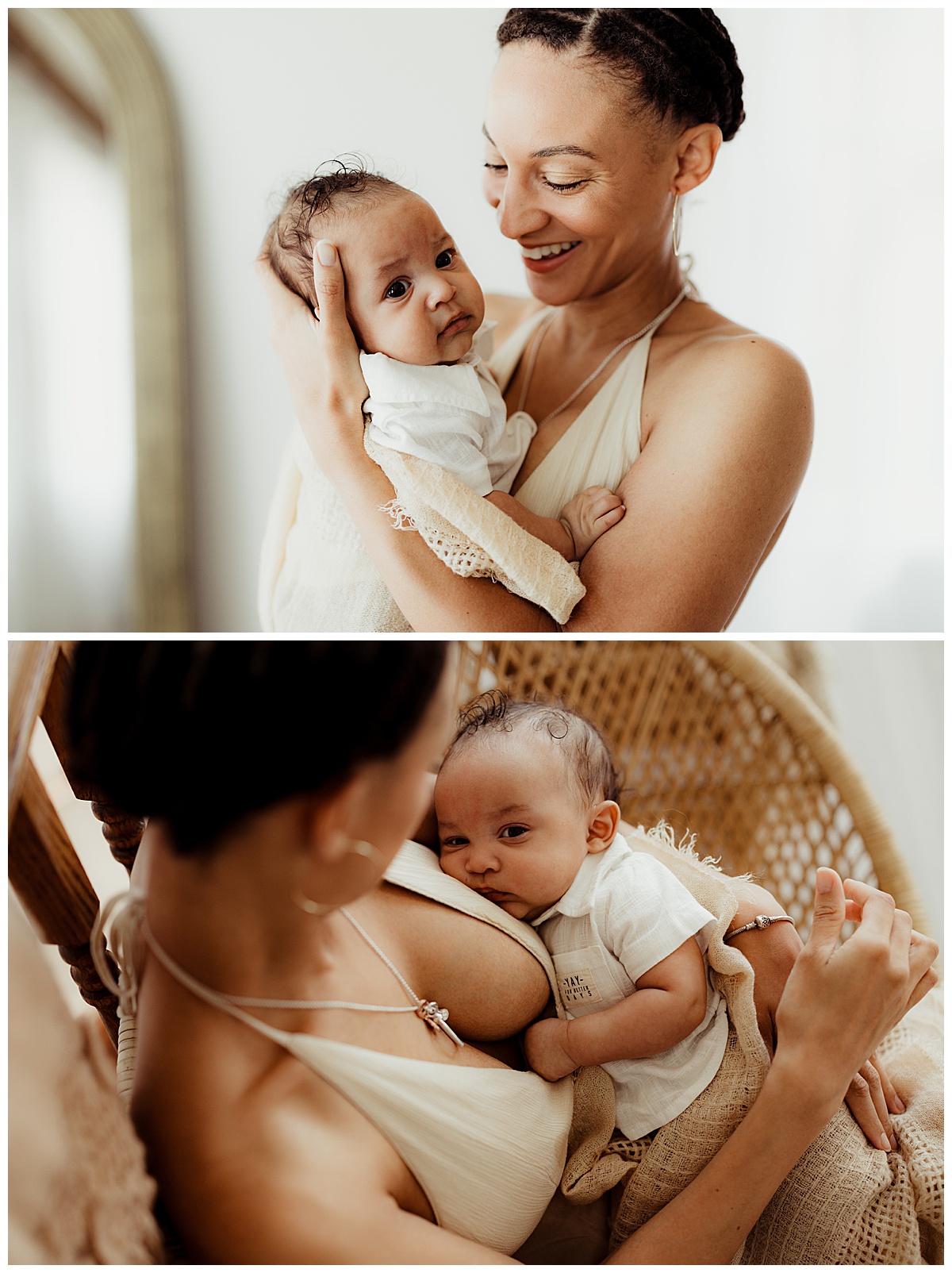 Mom holds her infant close for Virginia Newborn Photographer