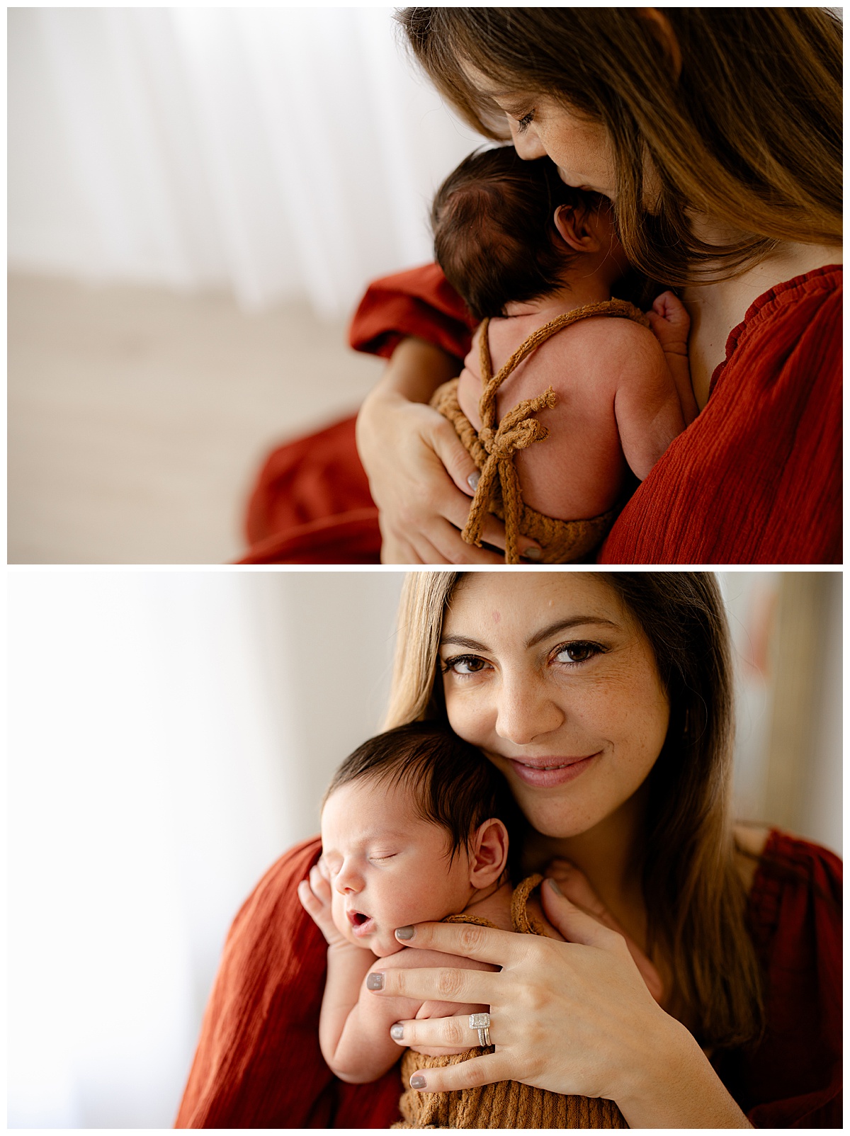 Mom holds baby on her chest for Virginia Newborn Photographer