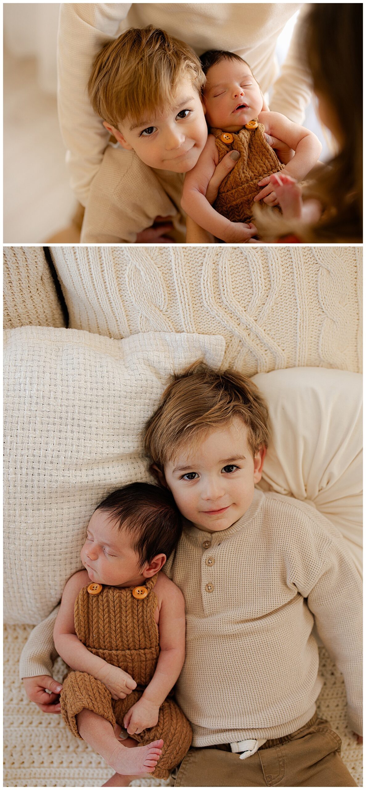 Two kids lay on the bed for Virginia Newborn Photographer